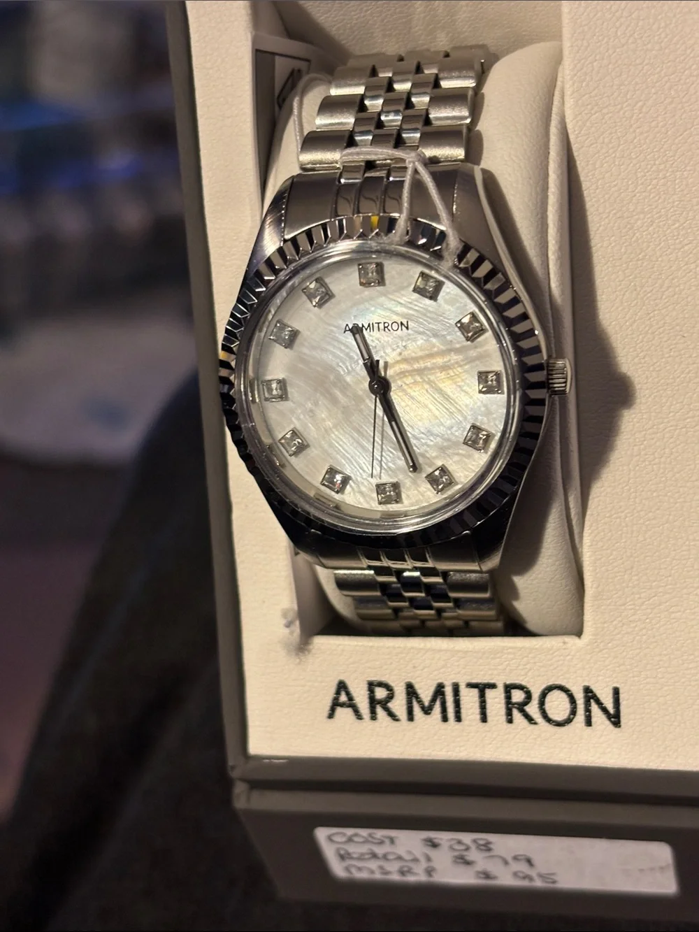 Armitron Silver Tone Watch with Mother-of-Pearl Dial